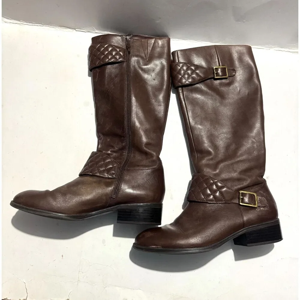 Ralph Lauren Meveah leather high boots chocolate brown equestrian women 10B